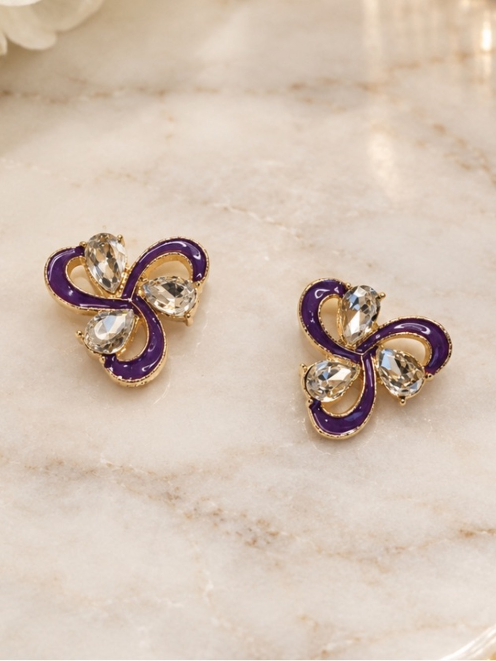 Purple Bow Swirl Stud Earrings